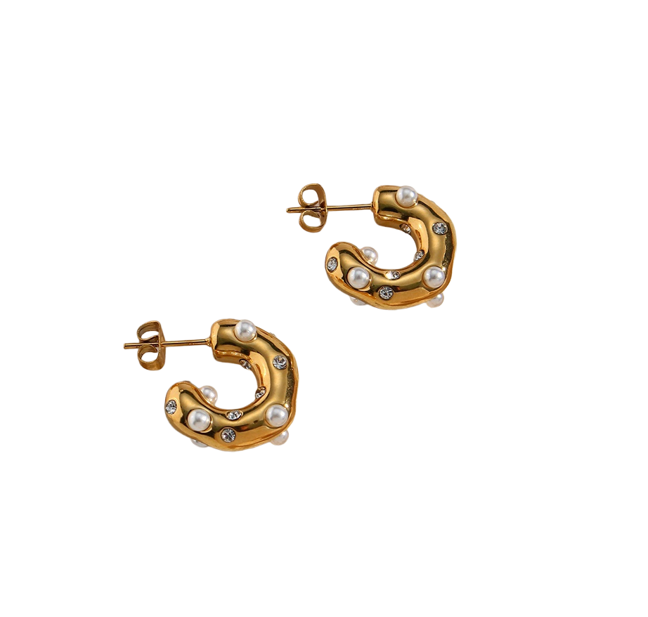 Luna Hoop Earrings | Gold Stainless Steel & Faux Pearls