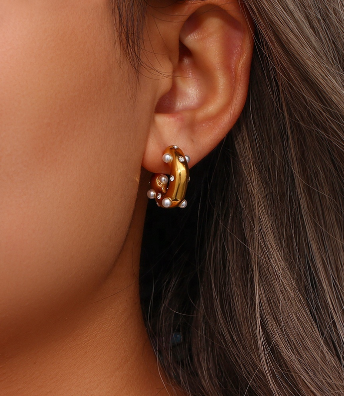 Luna Hoop Earrings | Gold Stainless Steel & Faux Pearls