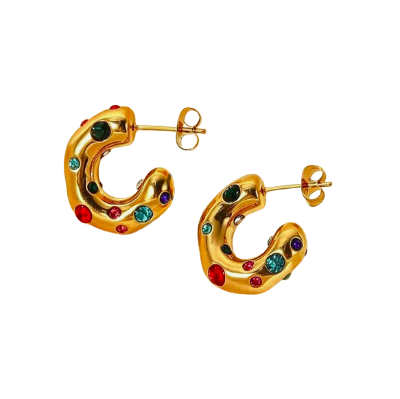 Luna Hoop Earrings | Gold Stainless Steel & Cubic Zirconia Hoops
