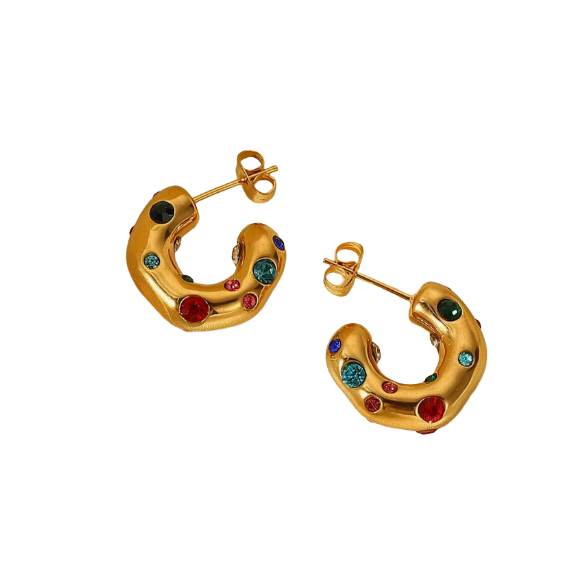 Luna Hoop Earrings | Gold Stainless Steel & Cubic Zirconia Hoops